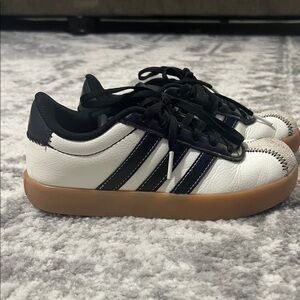 adidas Kids Black and White Sneakers with Tan Sole